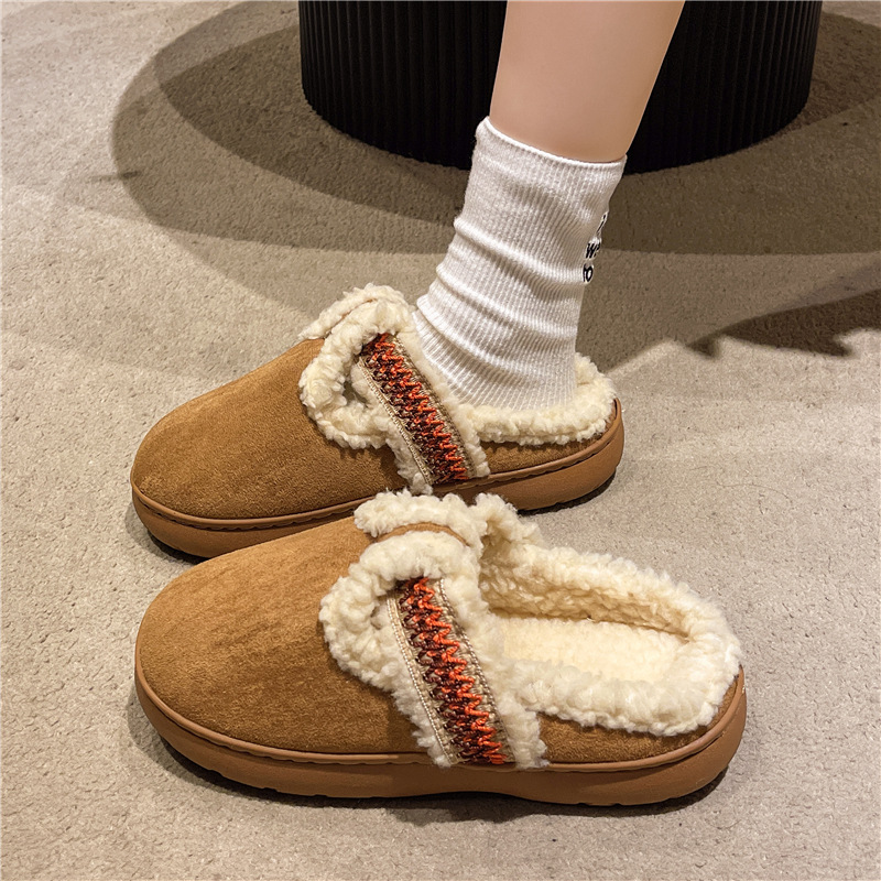 2024 new free shipping cotton Slippers mop suitable for women's thick bottomed height increasing cotton mop with plush insulation
