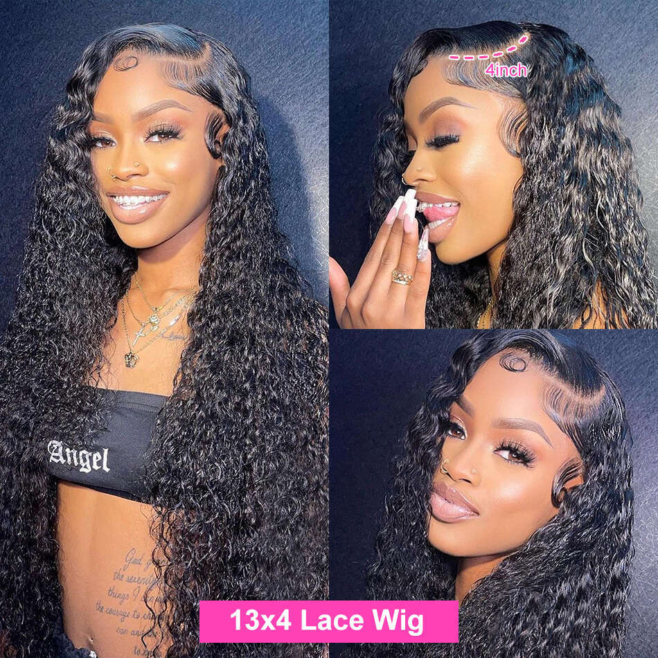Malaysian Pre Plucked 13x4 Water Curly Wave Frontal Human Hair Wigs For Women 32 inch Lace Front Wig
