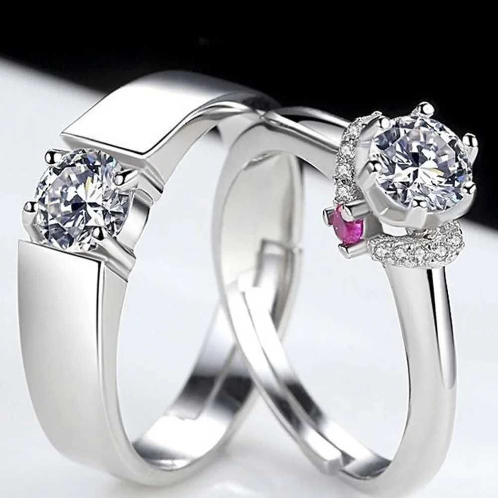 2Pcs/Pair Copper Plated Platinum Resizeable Engagement Couple Ring Men Women Cystal Adjustable Gift Wholesale Drop ShippingX240921