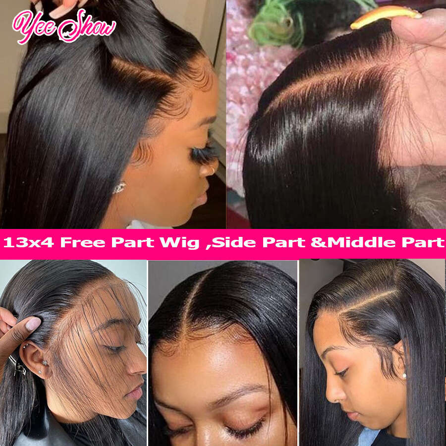 Front 13x6 HD Transparent Lace Frontal Wig Pre Plucked Remy 13x4 Brazilian Straight Human Hair Wigs For Women