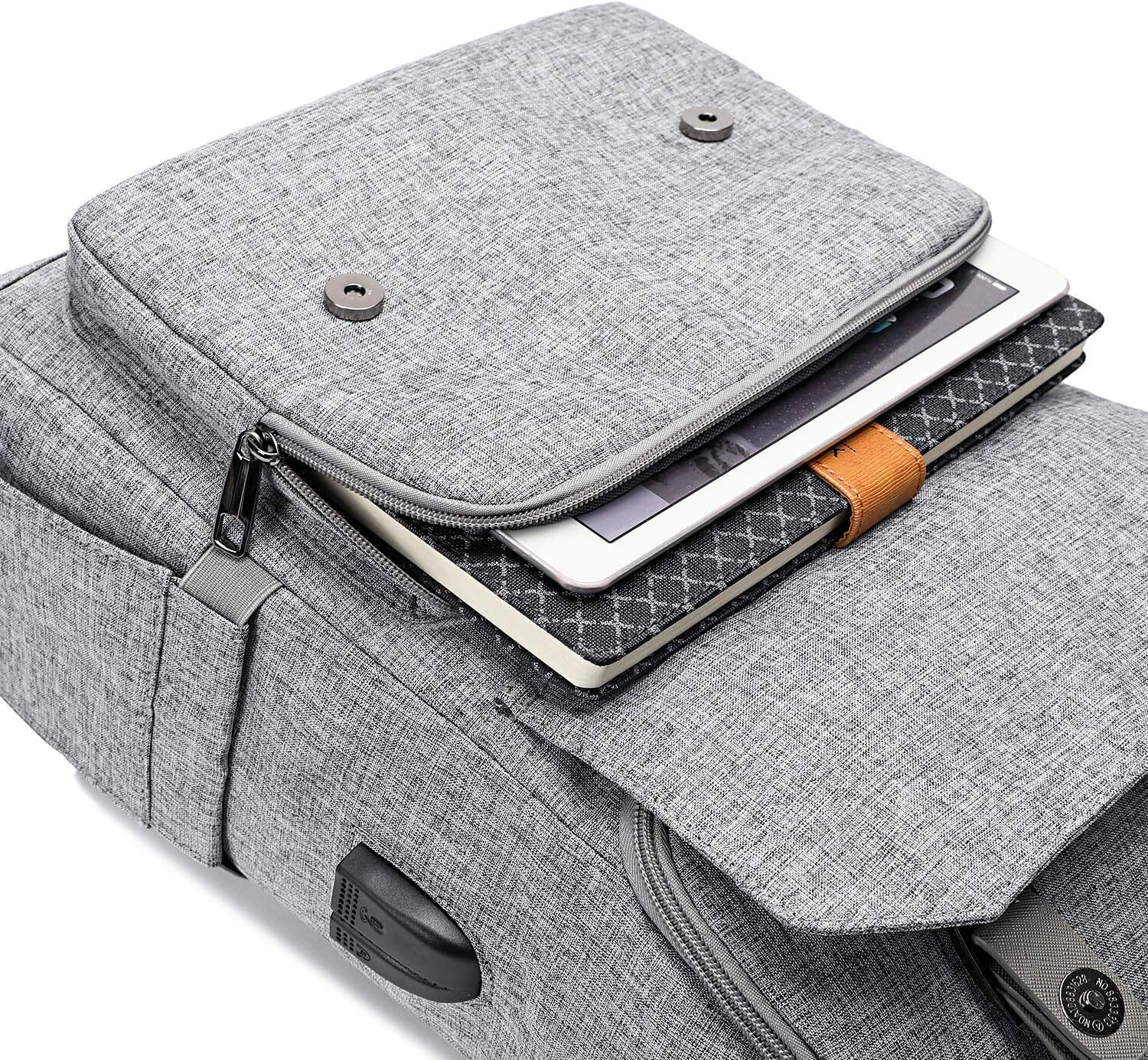 Vintage Travel with usb Charging Port for Women & Men College Backpack Fits 15.6 Inch Laptop Grey