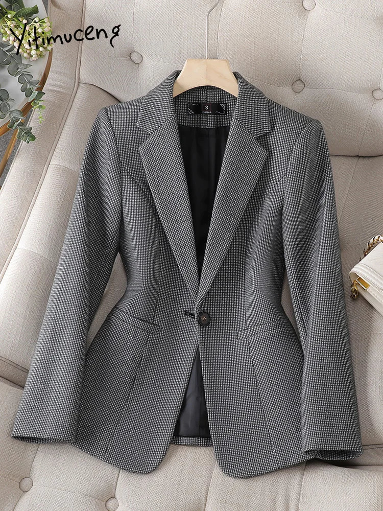 Yitimuceng Fashion Blazer Women Korean Long Sleeve Single Button Slim Jackets Office Ladies Elegant Casual Y2k Coats 240918