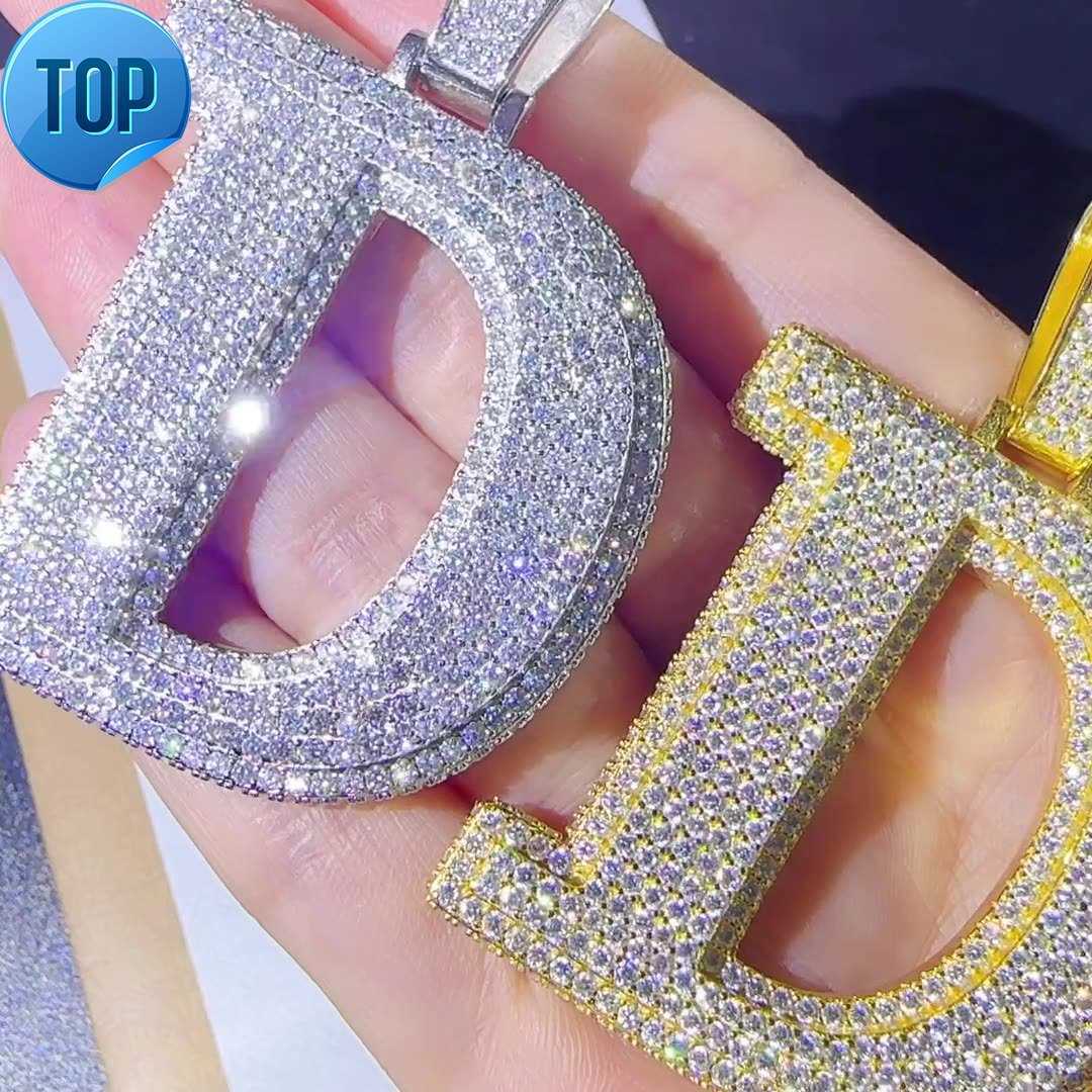 Custom Hip Hop Initial Letter D Pendant Men Iced Out VVS Moissanite Pass Dia Tester GRA certificate