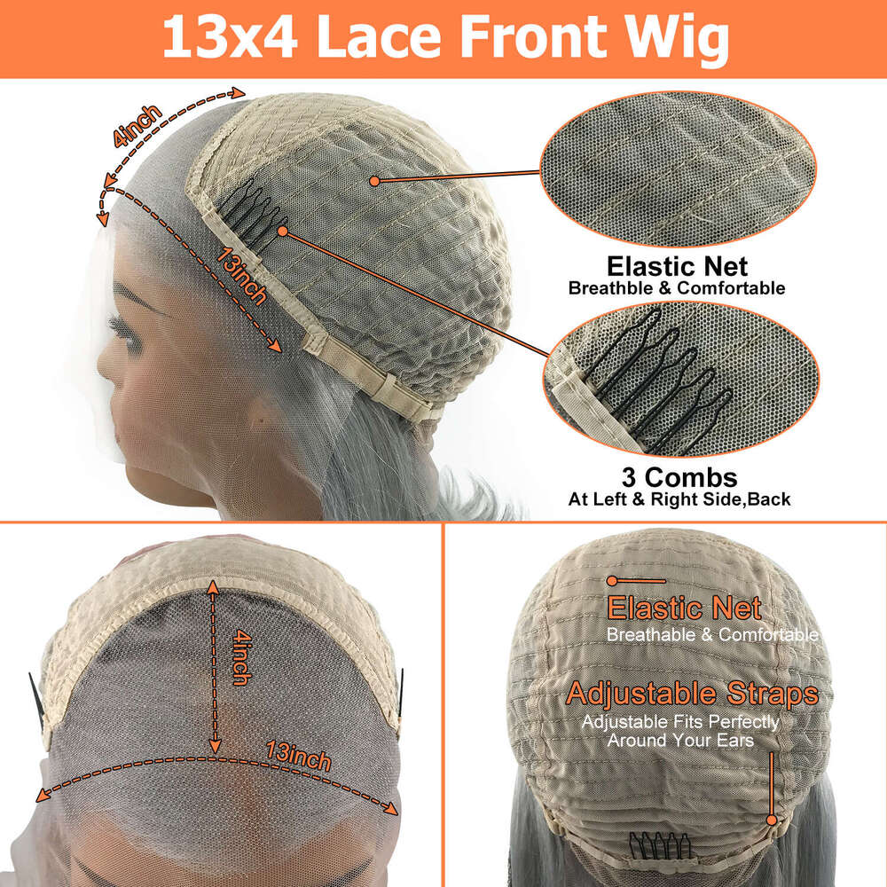 URIOUS Sliver Grey Short Bob Human Wigs For Women 13x4 Transparent Lace Frontal Straight Brazilian Remy Hair Wig