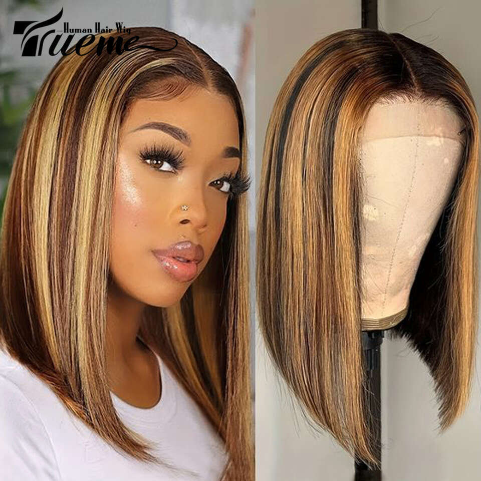 Highlight Straight Front Wigs For Women Brazilian Short Bob Wig T Lace Human Hair