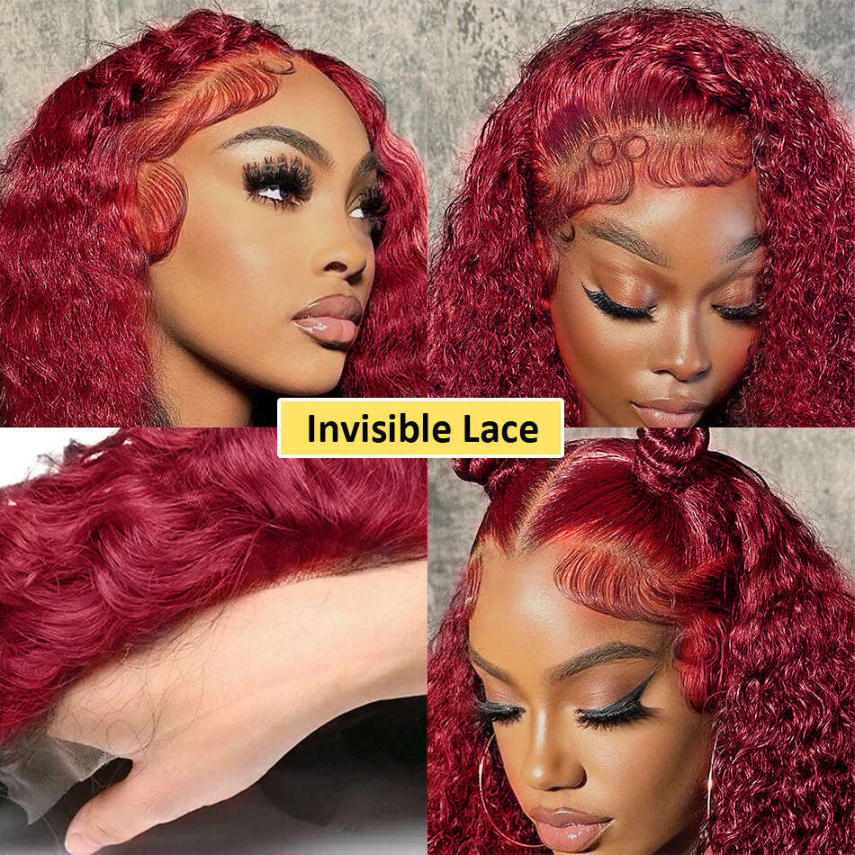 99J Bury Short Bob 13x4 Front Human Hair Red Colored Deep Wave 13x6 Lace Frontal Wig