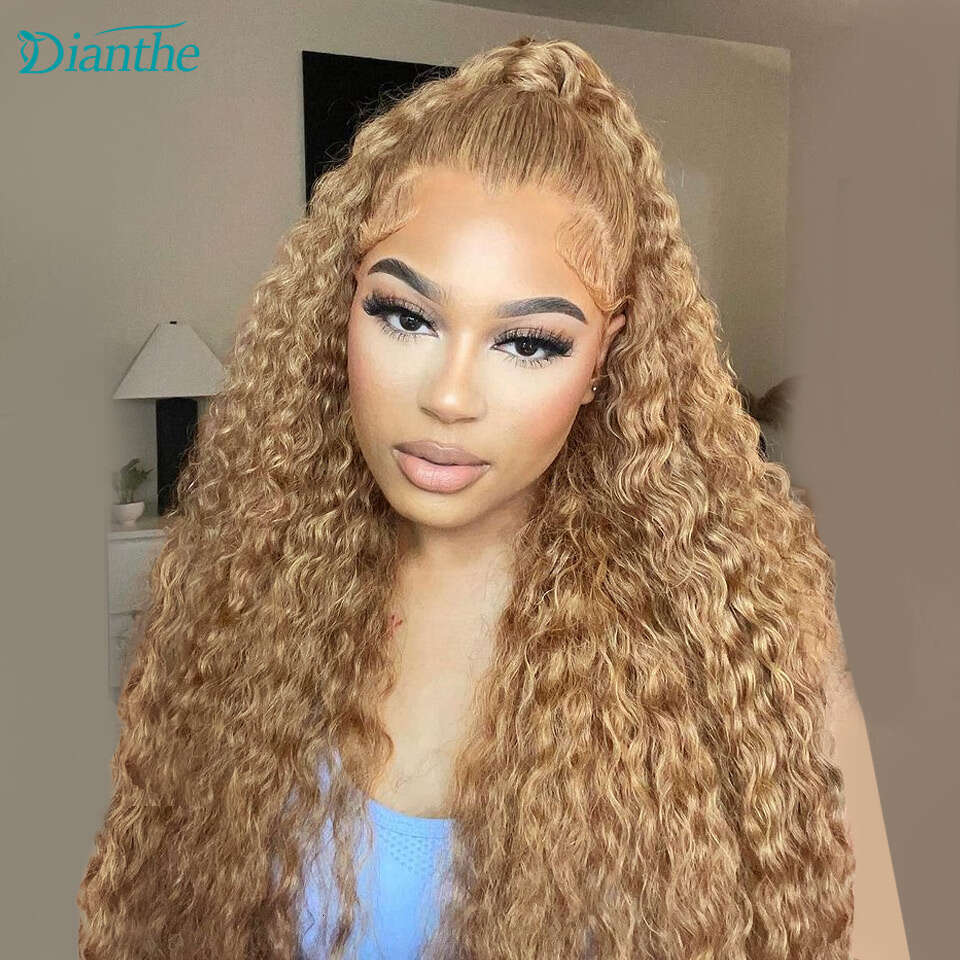 Brazilian Water Wave Wig 13x4 Honey Blonde Lace Front Transparent Human Hair Wigs For Women Pre Plucked Dianthe
