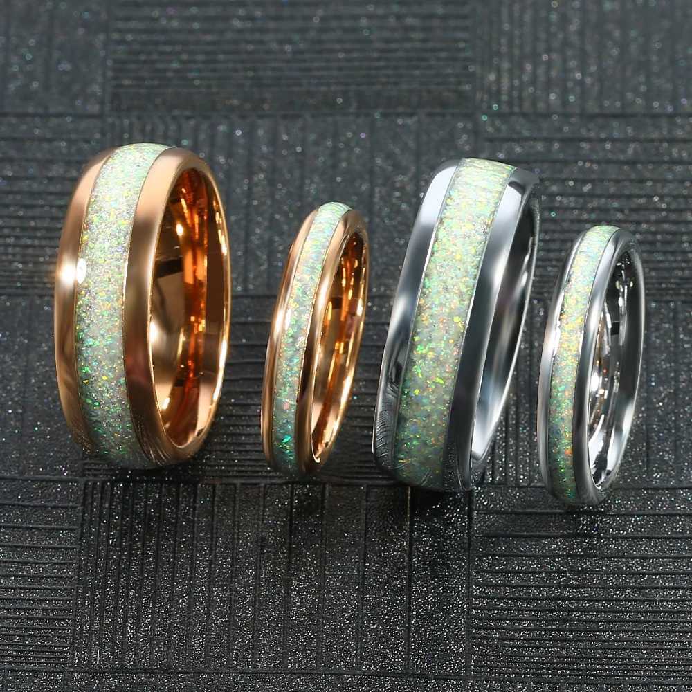 Tungsten Carbide Wedding Rings For Women Men Rose Gold/Silver Color White Created-Opal Engagement Wedding Gifts Bands 4/8mmX240921