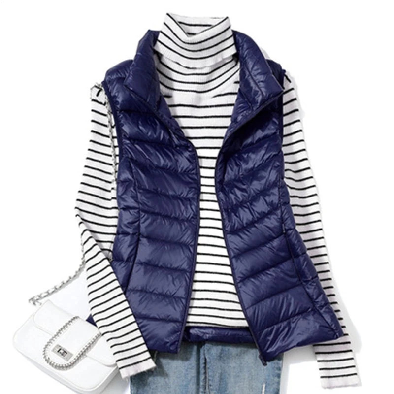 Womens Warm Vest Autumn Lightweight Apron Jacket Ultra Light Winter Bedding Coat Puff Duck Down 240921