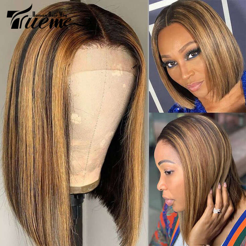 Highlight Straight Front Wigs For Women Brazilian Short Bob Wig T Lace Human Hair