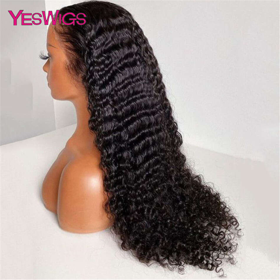 13x4 Deep Wave Front Curly Pre Plucked Transparent Lace Frontal Wig Human Hair Closure Wigs On Sale