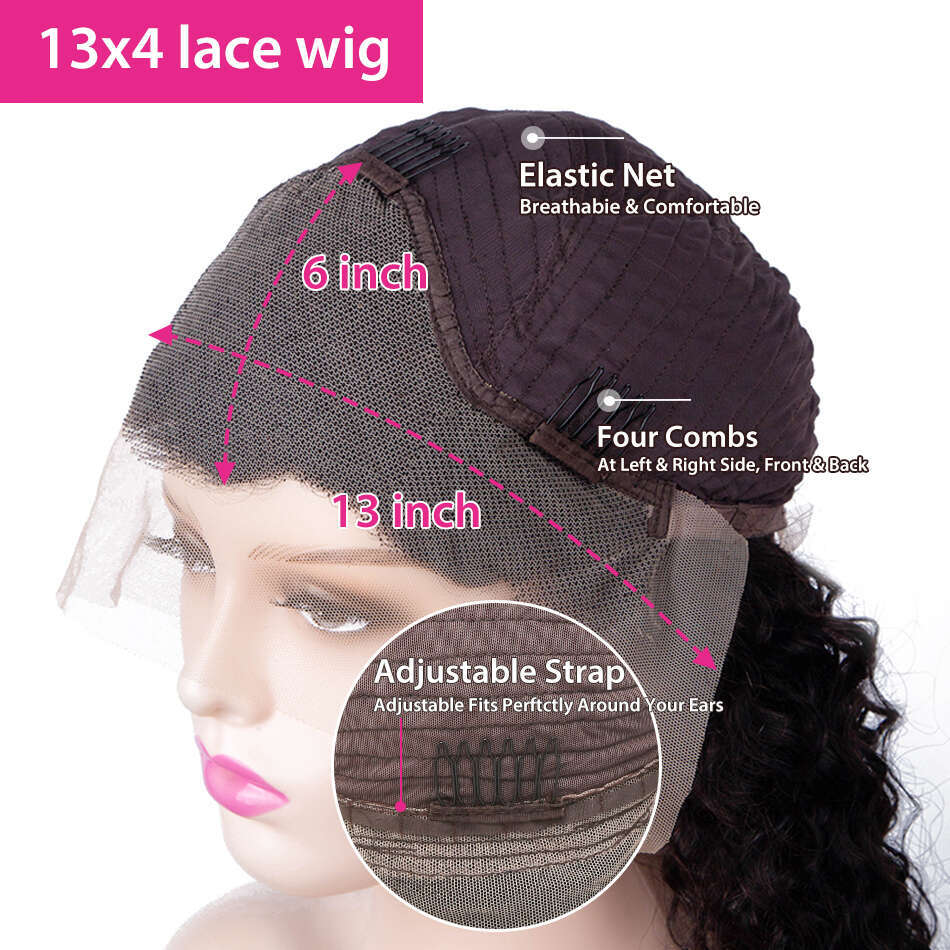 40 42inch Deep Wave Frontal 13x4 Hd Lace Front Wig Pre Plucked Brazilian Curly 100% Human Hair Wigs