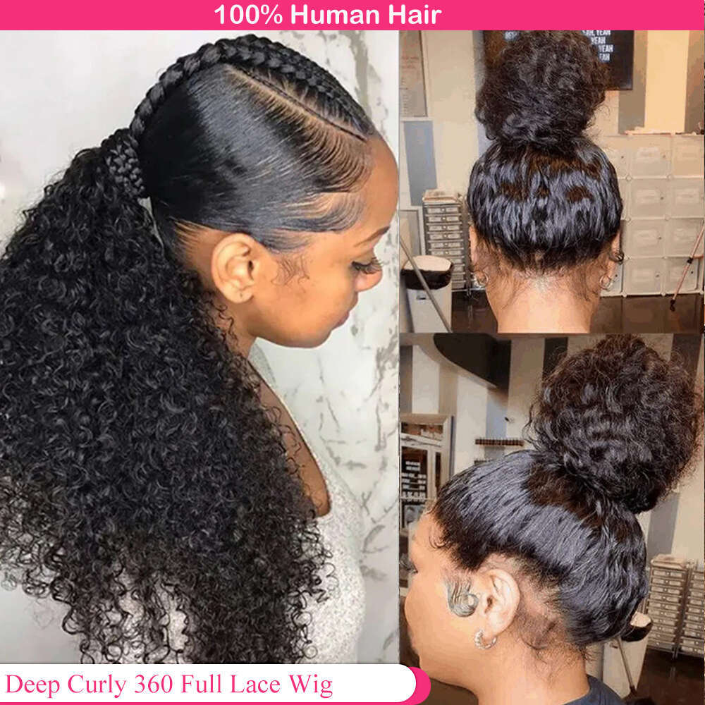 250 Density 360 Full Pre Plucked Deep Front Human Hair Curly HD Transparent Lace frontal Wig