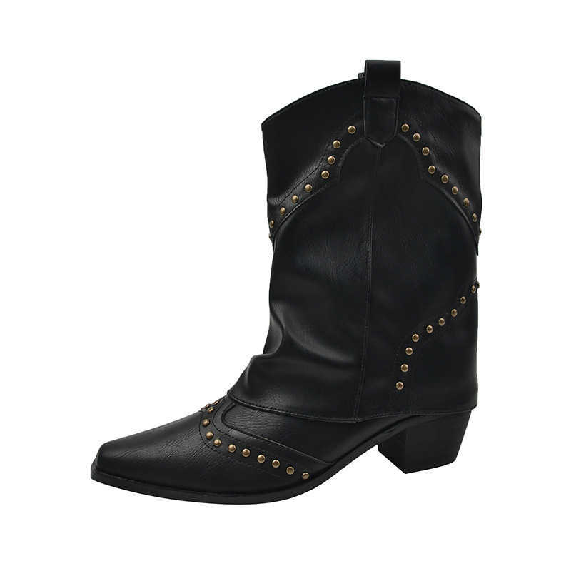 CMM Brown v Neck Boots Fashion Western Cowboy Boots Rivet Design Smoke Tube Boots Womens Short Boots Summer and Autumn Styles