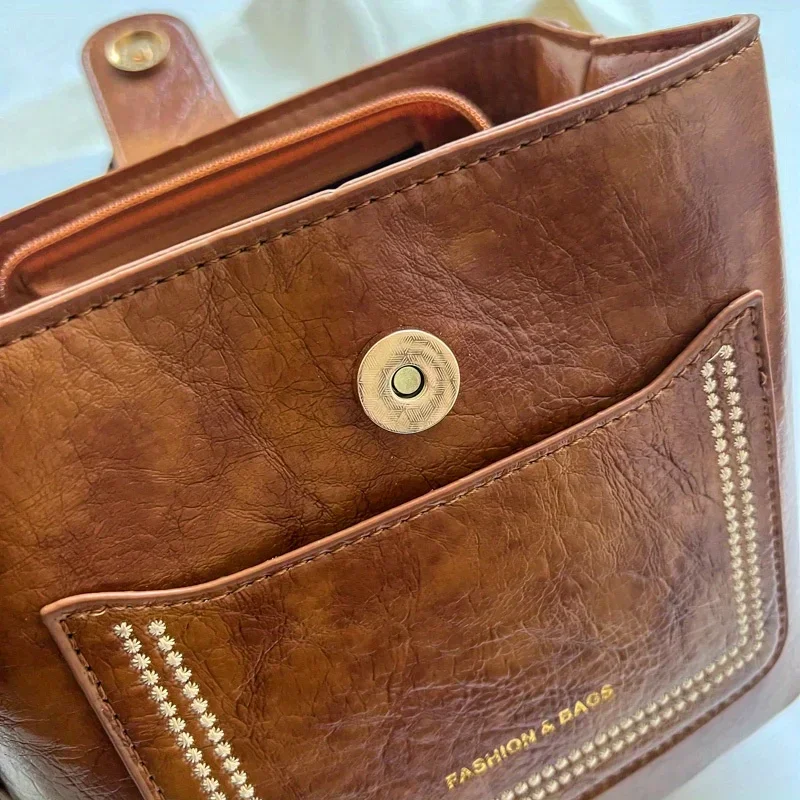 Vintage Simple PU Leather Bucket Crossbody Bags TLXT for Women Luxury Designer Handbag Lady Black Shoulder Bag