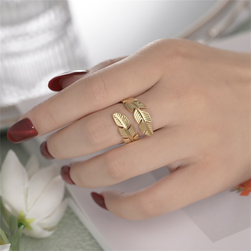 designer ring European and American Fashion Feather Ring Open Titanium Steel Ring Angel Wings Hip Hop Style Stainless Steel Ring Jewelry