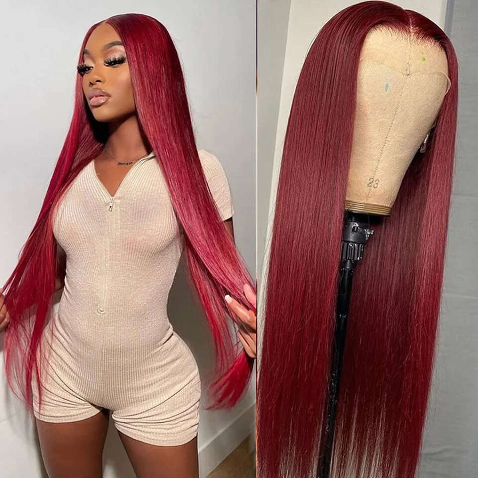 99j Straight 13x4 Front HD Lace Bury Red Color Glueless Wigs Human Hair 100% PrePluckd For Black Women