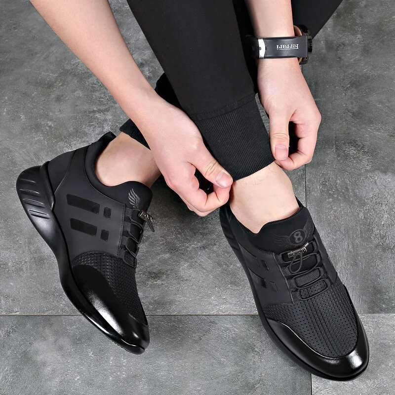 Mens Sneakers Lightweight Running Rubber Males Breathable New Vulcanize for Men Height Increase Leather Shoes