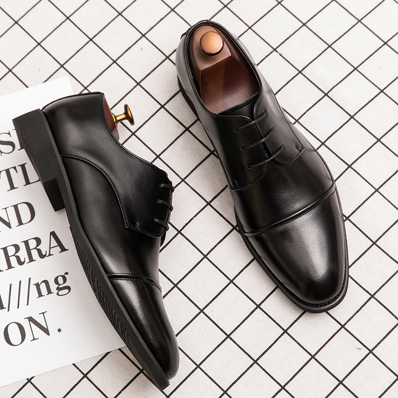 Classic Italian Style Mens Derby Formal Career Office Leather Pointy Toe Handmade Business Wedding Dress Shoes Men