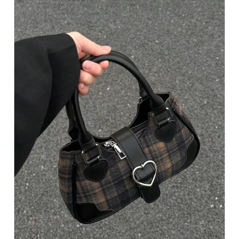 Retro College Style Wool Plaid Handbag 2025 New Fashion Designer High quality Underarm Tote Bag Trendy Single Shoulder Cross Bag Hip hop Casual Storag