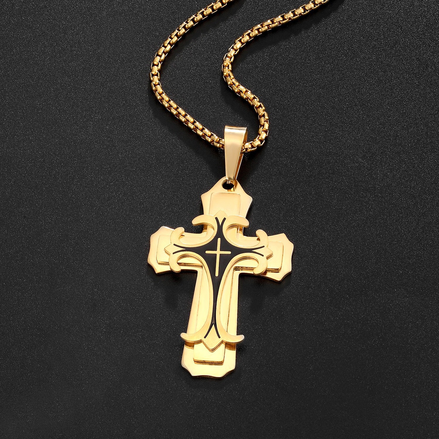 Hot sale new trendy male titanium steel flat joint necklace stainless steel drip oil cross pendant Free shipping