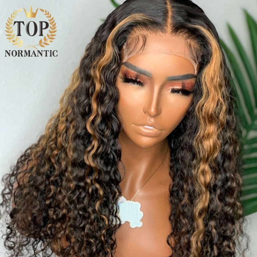 Topnormantic Highlight Color Deep Curly Wigs for Women 13x6 Remy Brazilian Human Hair Lace Front Wig Preplucked Haire