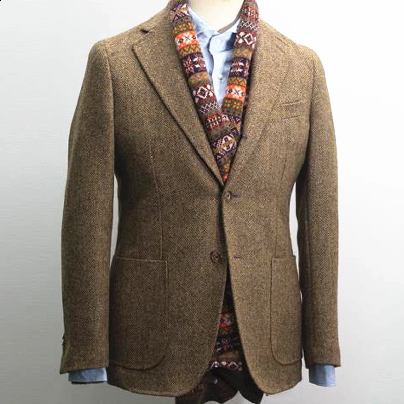 Mens Suit Tweed Jacket Wool Herringbone Waistcoat Slim Fit Wedding Groomsmen For Casual Business Jacket Men Clothes 240911