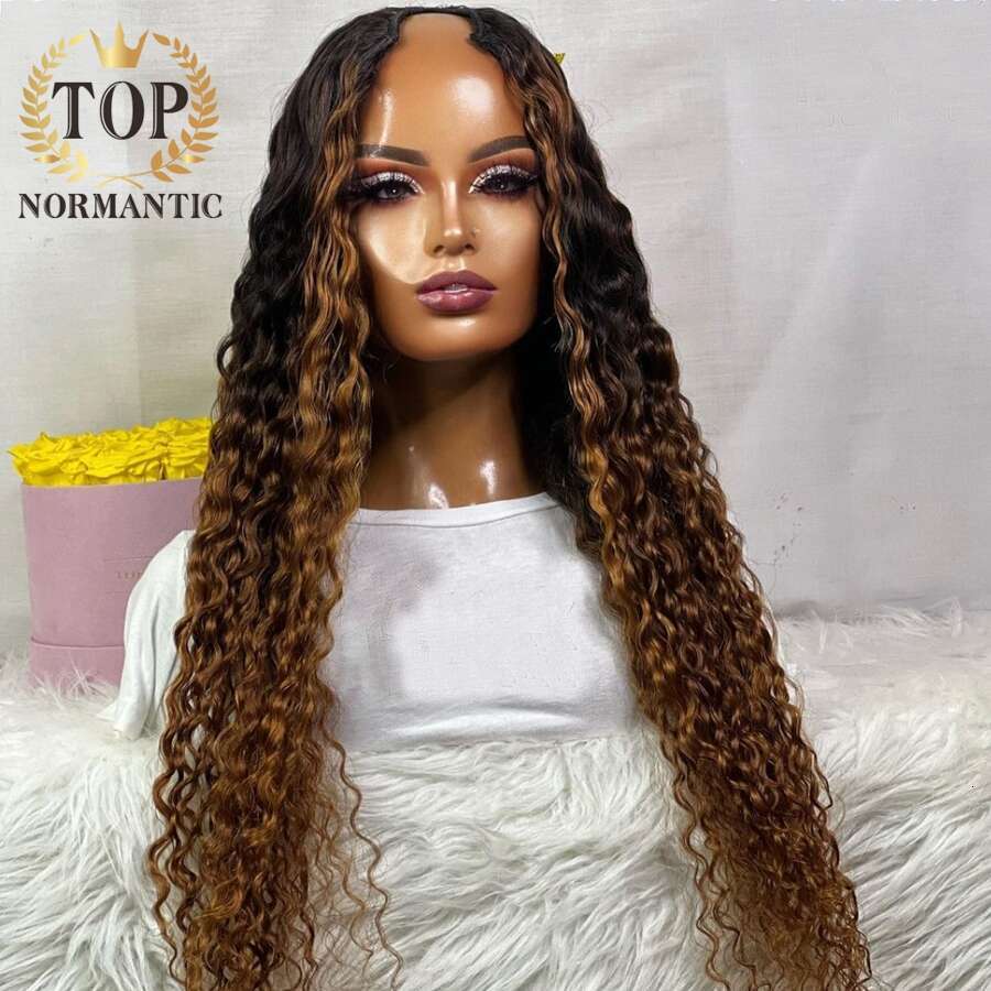 Topnormantic Ombre Brown Nature Wave Wig For Women Brazilian Remy Human Hair Highlight Color U Part Wigs