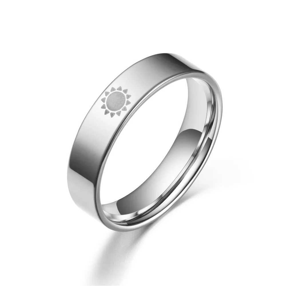 AsJerlya Simple Moon Sun Couple Rings for Lovers Black Stainless Steel Women Men Wedding Ring Valentines Day GiftsX240921