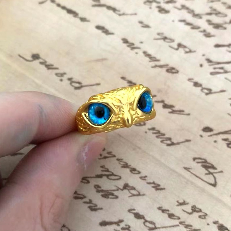Cross-border hot vintage blue-eyed owl ring cross-border hot European and American jewelry lovers ring