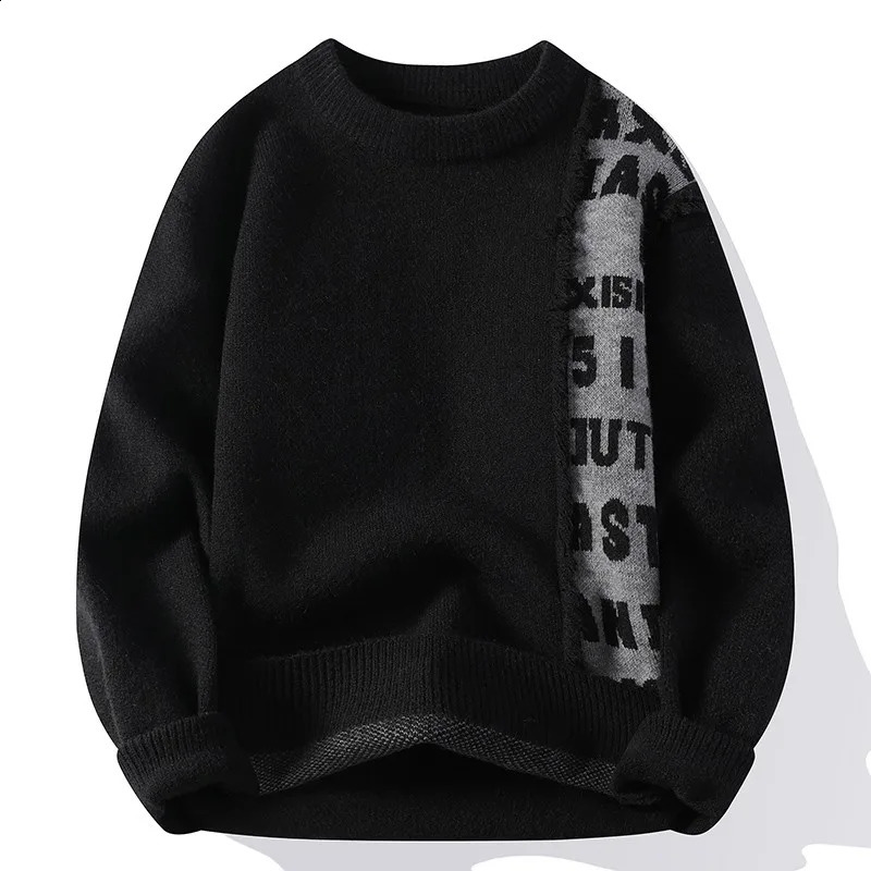 2024 Patchwork Knitted Sweater Trend High Street Autumn Winter Warm Mens Tops Hiphop Clothing Fishing Sports Pullover 240915