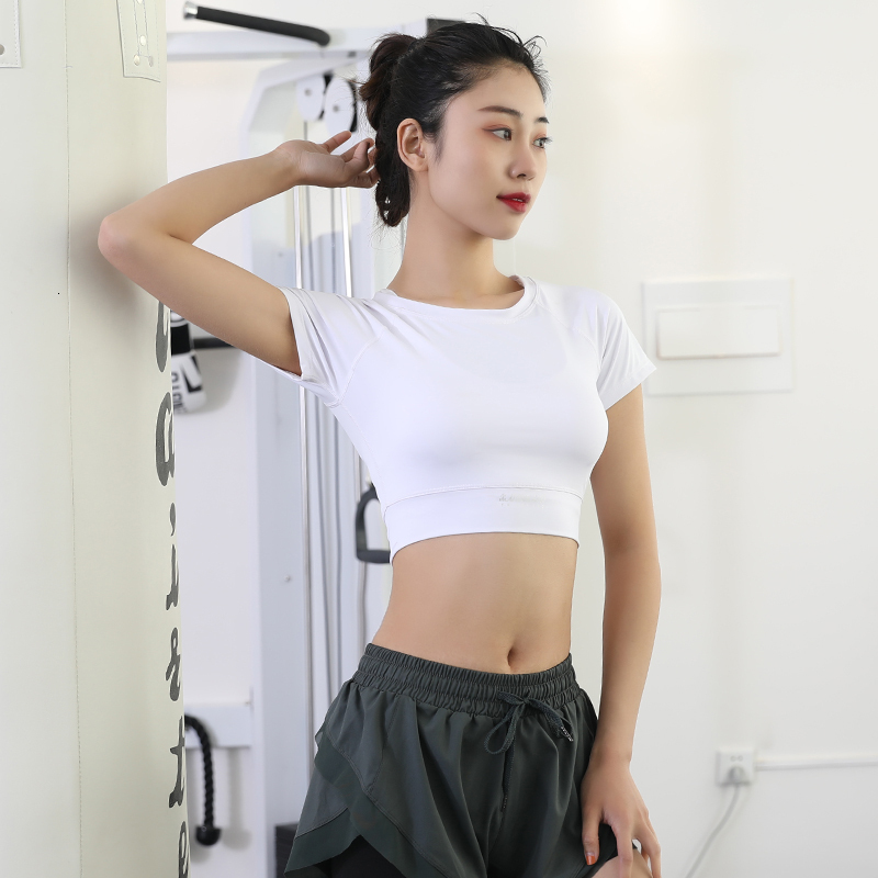 Soft Fabric Breathable Sports Wear Women Short Sleeve Tops Cropped Fiess Running Workout Yoga T Shirt