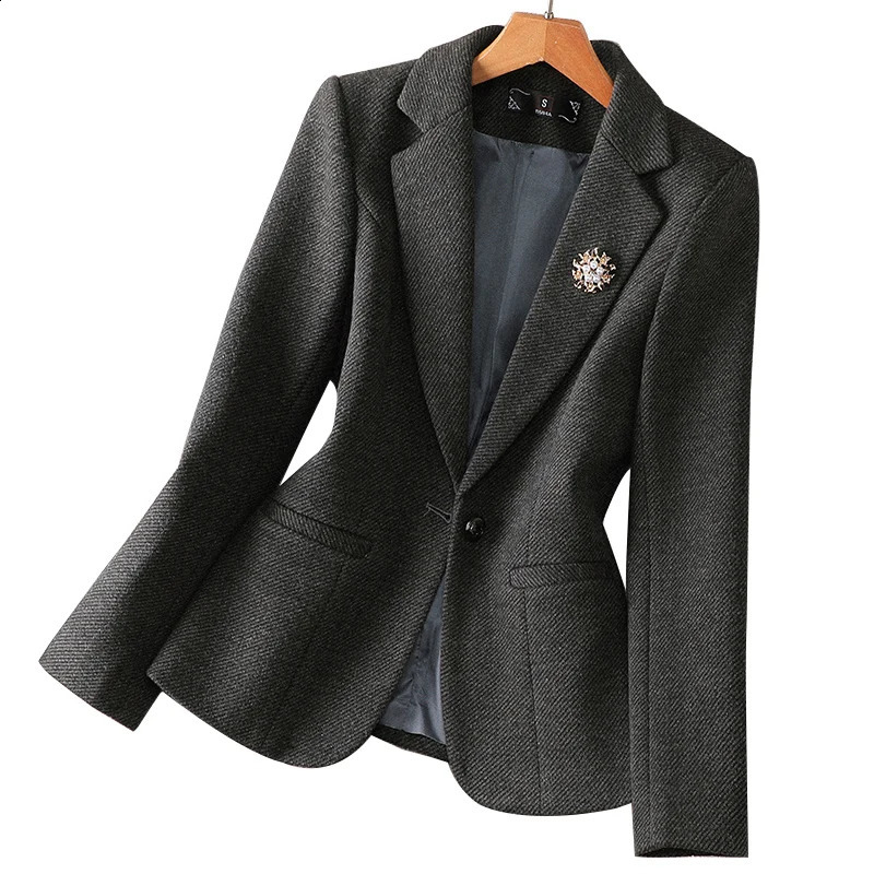 Women Ginger Yellow Office Ladies Elegant Long Sleeve Work Blazer Coat Autumn Winter 2024 Fashion Gray Jacket Tops 240918