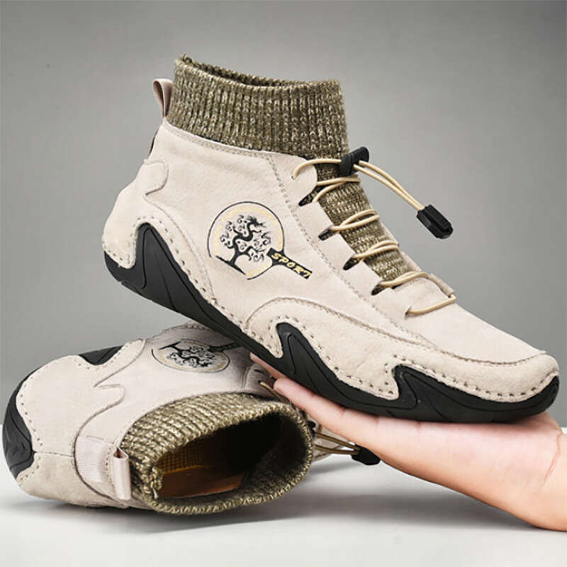 Fashion Leather Boots Autumn Winter Snow Casual Shoes Men Outdoor Light Ankle Antislip Warm atos
