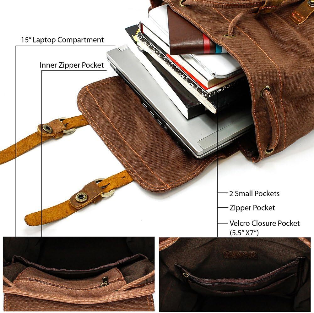 Vintage Canvas Backpack, Casual Daypack Backpac for Men Women, 15inch Laptop Bag Travel Hiking Camping Rucack