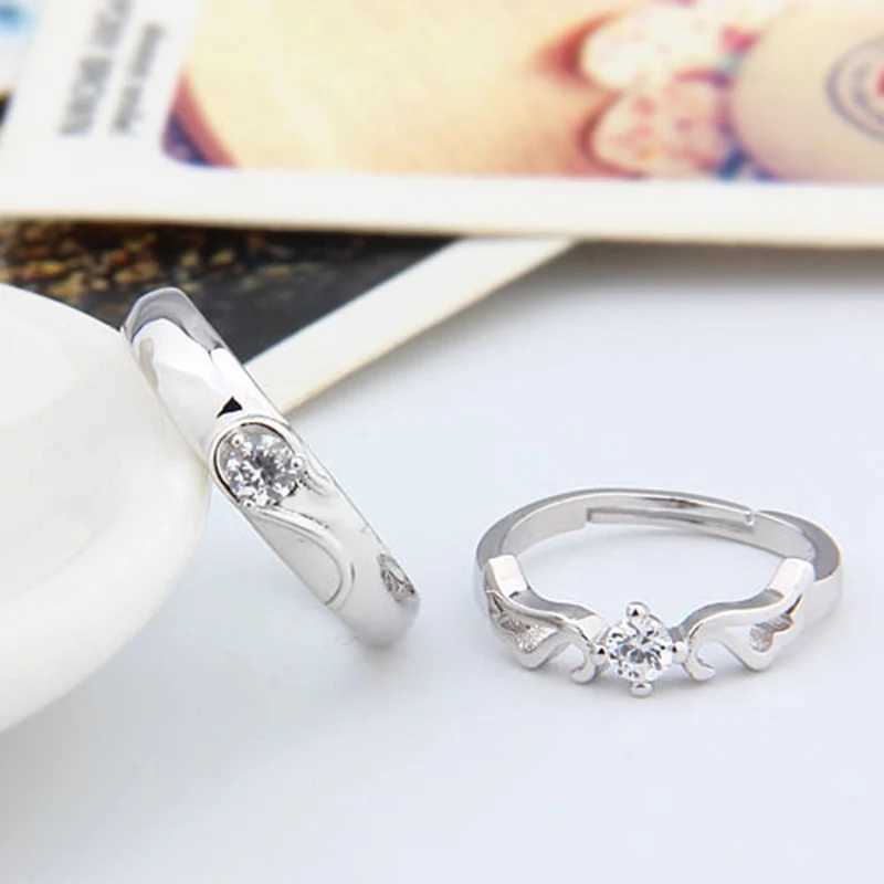2 Pcs Lover Couple Zircon Adjustable Rings Love Rhinestone Opening Ring For Men Women Wedding Engagement Romantic Jewelry GiftsX240921