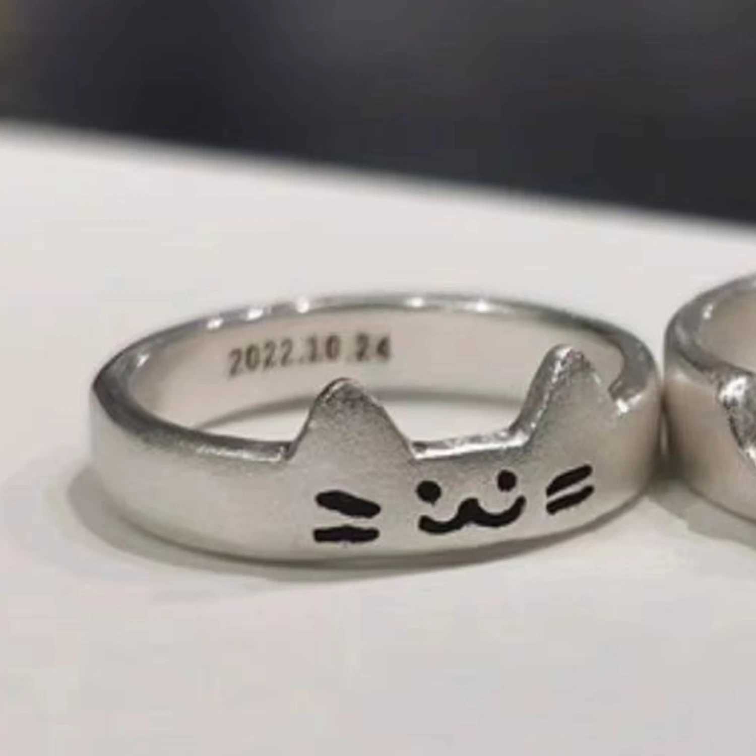 Korean Style Sliver Color Cat Rings For Women Simplicity Cat Cartoon Ring Couple Ring Fashion Best Friend JewelryX240921