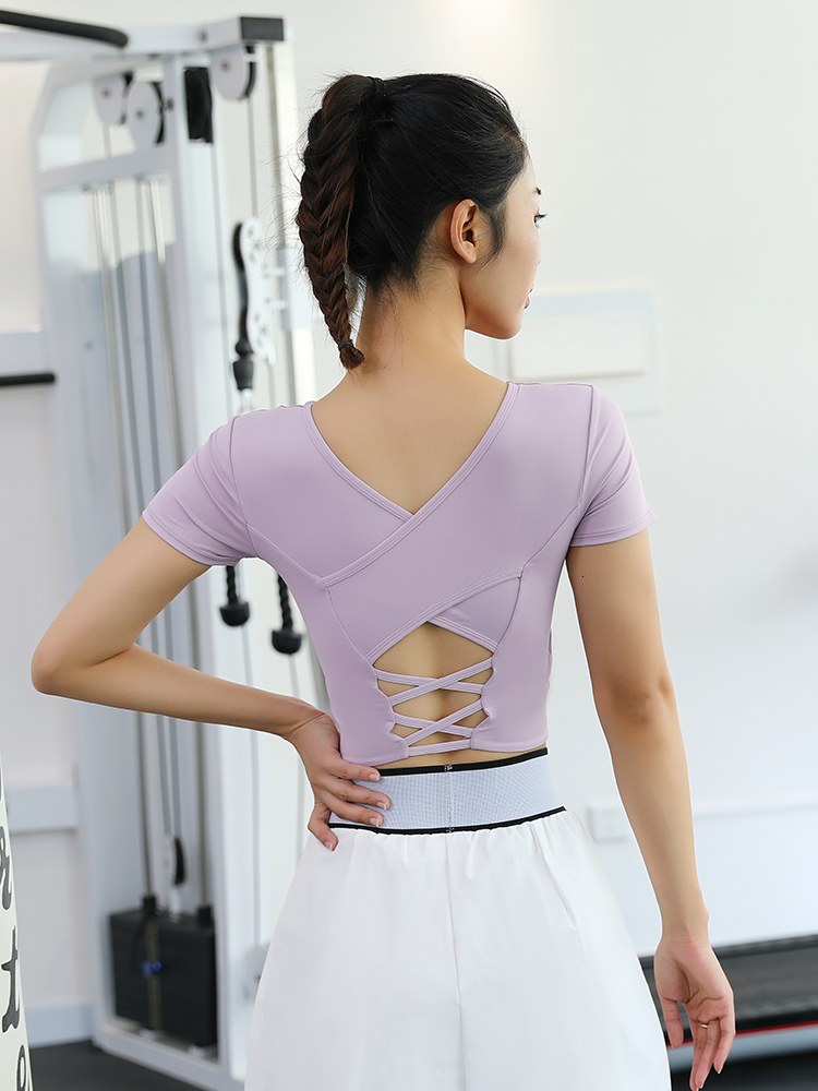Fashion Crop Cross Open Back Design Crew Neck Breathable Quick Dry High Elastic Yoga Tank Top For Women