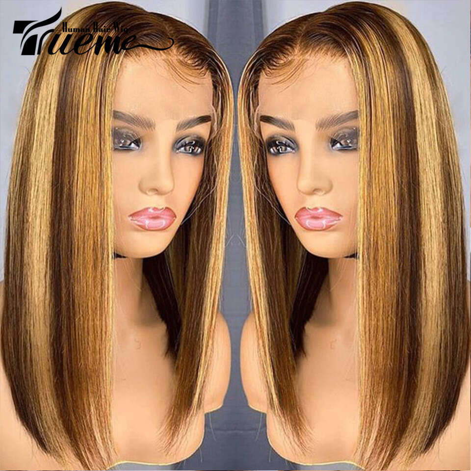 Highlight Straight Front Wigs For Women Brazilian Short Bob Wig T Lace Human Hair