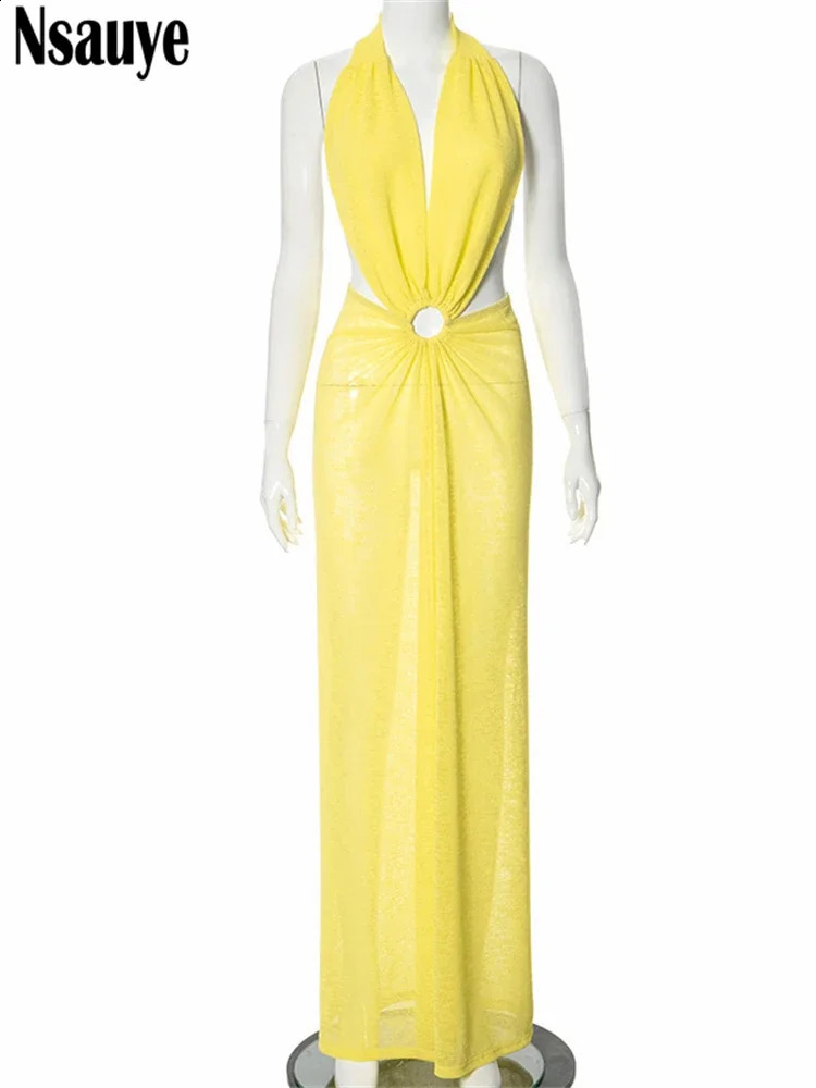 Nsauye 2024 Summer Beach Long Fashion Cut Out Backless Holiday Women Dress Outfits Elegant Sexy Party Club Sleeveless Dress Maxi 240921