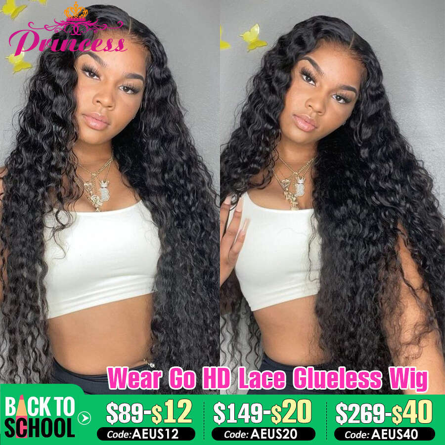 Princess Glueless Human Hair Ready to Wear Cut Brazilian Deep Wave Lace Front Wig With Pre plucked Haire