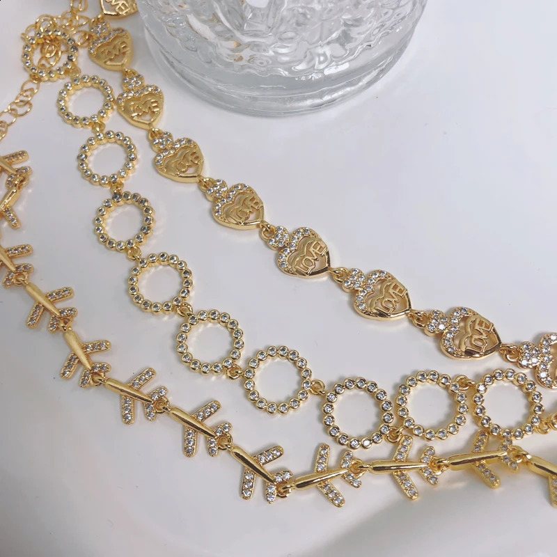 Simple and stylish Korean style gold-plated brass jewelry CZ zircon love letter circular airplane bracelet 240921