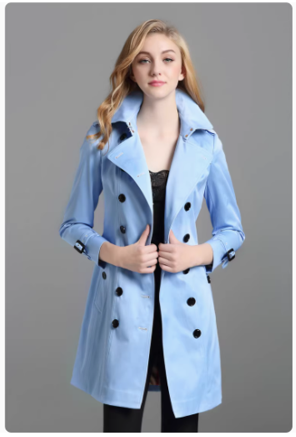 Sky Blue British Style Trench Coat For Women New Women's Coats Spring And Autumn Double Button Over Coat Long Plus Size S-5XL