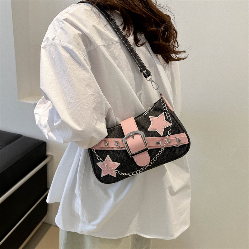 2024 New High Texture Denim Versatile Chain Commuter Single Shoulder Underarm Bag 5c73