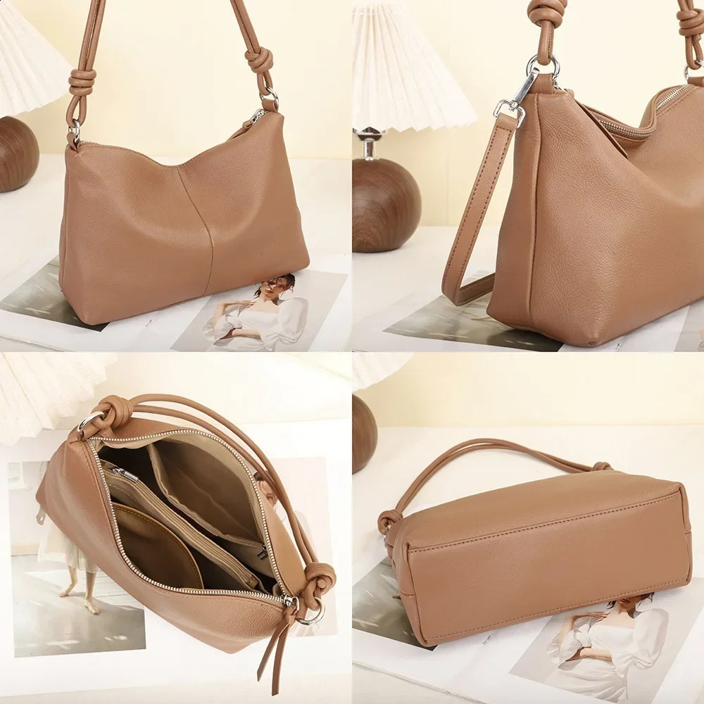 Commuting Single Shoulder Womens Handbag Genuine Leather Hobo Bag Ladies Large Capacity Natural Cowhide Underarm Bag 240909