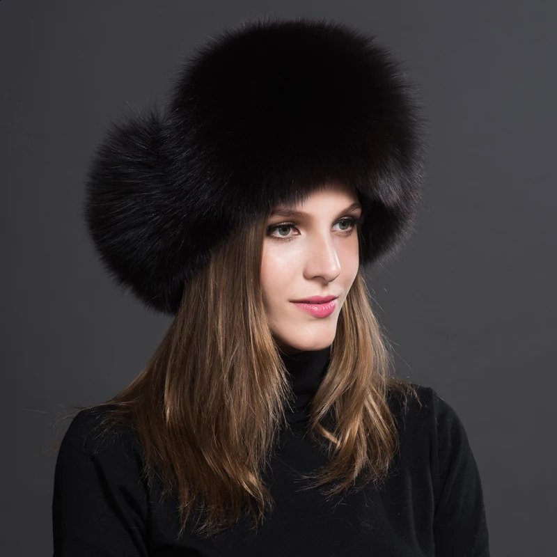 Natural Fox Fur Bomber Hats Winter Warm Women Flurfy Genuine Fox Fur Earfiap Caps Quality Russian Lady Real Fox Fur Hat 240910