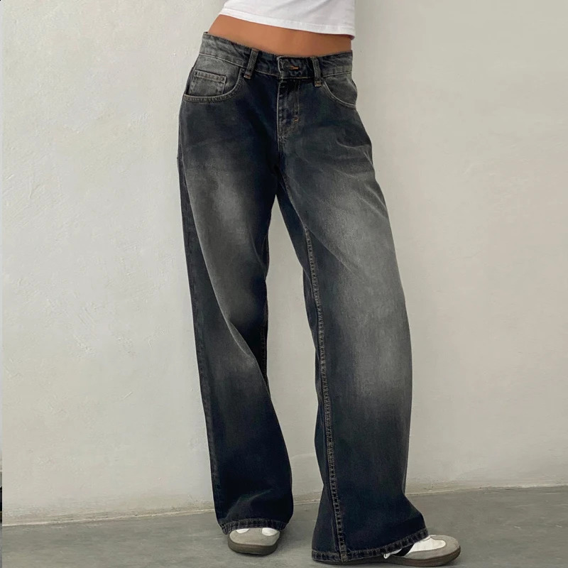 Women Y2K Aesthetic Low Rise Baggy Jeans Loose Fit Boyfriend Straight Wide Leg Jeans Trendy Stretch Long Denim Pants Trousers 240921