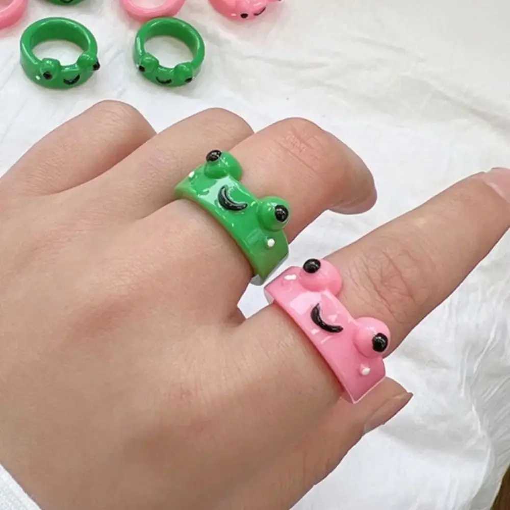 Cute Frog Rings Lover Polymer Clay Resin Acrylic Rings for Women Girls Couple Travel Ring Summer Fashion Animal Jewelry GiftX240921