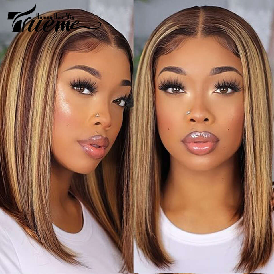 Highlight Straight Front Wigs For Women Brazilian Short Bob Wig T Lace Human Hair
