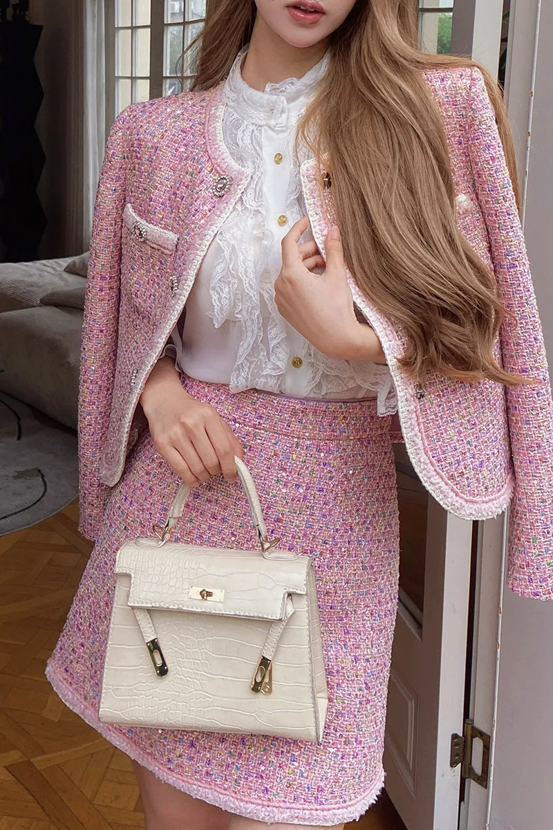 Dabuwawa 2 Piece Sets Sequined Tweed Short Coat Mini Skirt Women Collection Light Weight Fancy Suiting DM1CSE042 240921